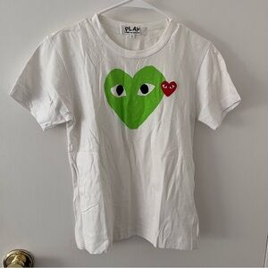 Comme des Garcons PLAY Heart Print T-Short Unisex Short Sleeve White Green Large